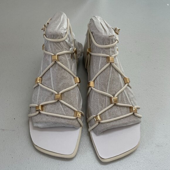 NEW NINE WEST Womens 6M Majah Square Toe Strappy Flat Sandals In Cream - Picture 4 of 5